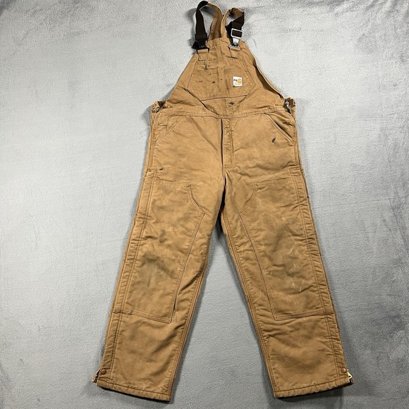 Carhartt Bib Overalls Mens 32x30 Brown FR Double Knee Duck Canvas Work Pants